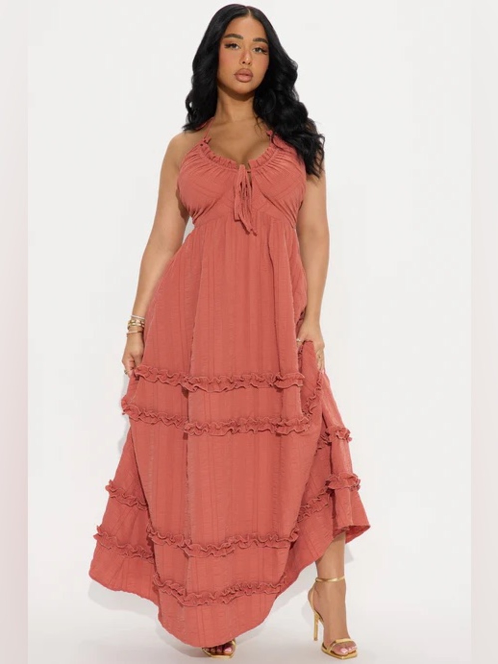 Fashion Nova Alexandra Tie Back Maxi Dress - Marsala
